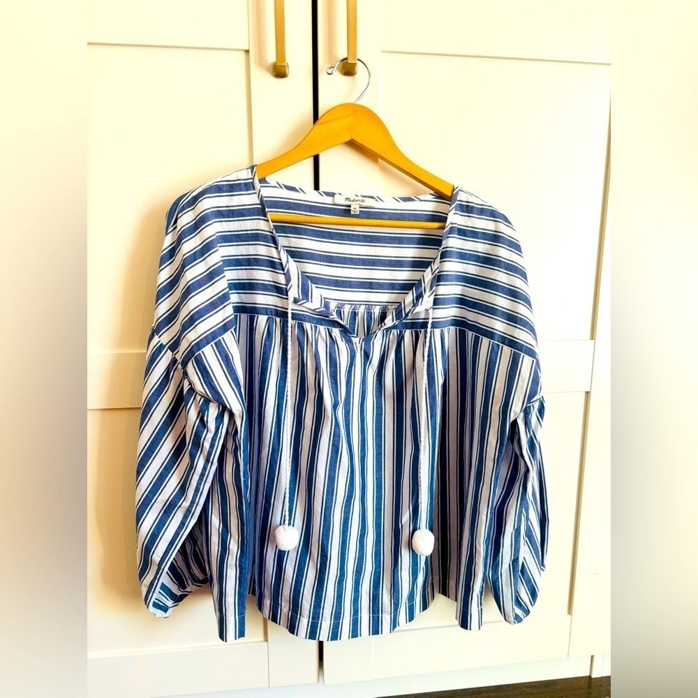 Madewell Striped Longsleeve Peasant Top XL Nautical Beach Resortwear